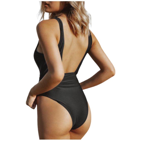 New Zaful Swimsuit Womens S High Cut Plunge Neck One Piece Sexy Black S - Picture 15 of 16